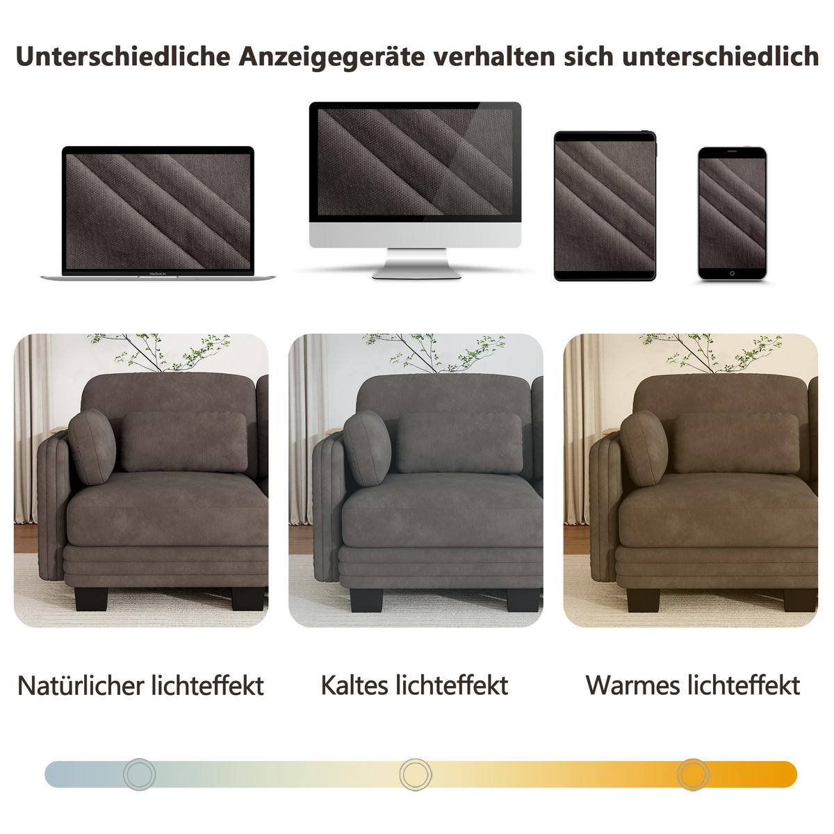 3-SITZER-SOFA Chenille mit Lenden- und Armkissen, DE-42686, Braun - Braun, Holz (253/88/88cm) - ComfortXL