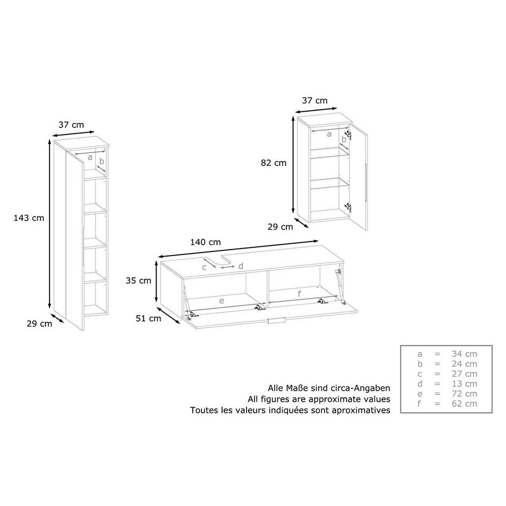 Thumbnail - Vladon Badmöbelset, Hellgrau, Holzwerkstoff, 210x185x51 cm, Badezimmer, Badmöbelsets & Badmöbelserien, Badmöbel-Sets