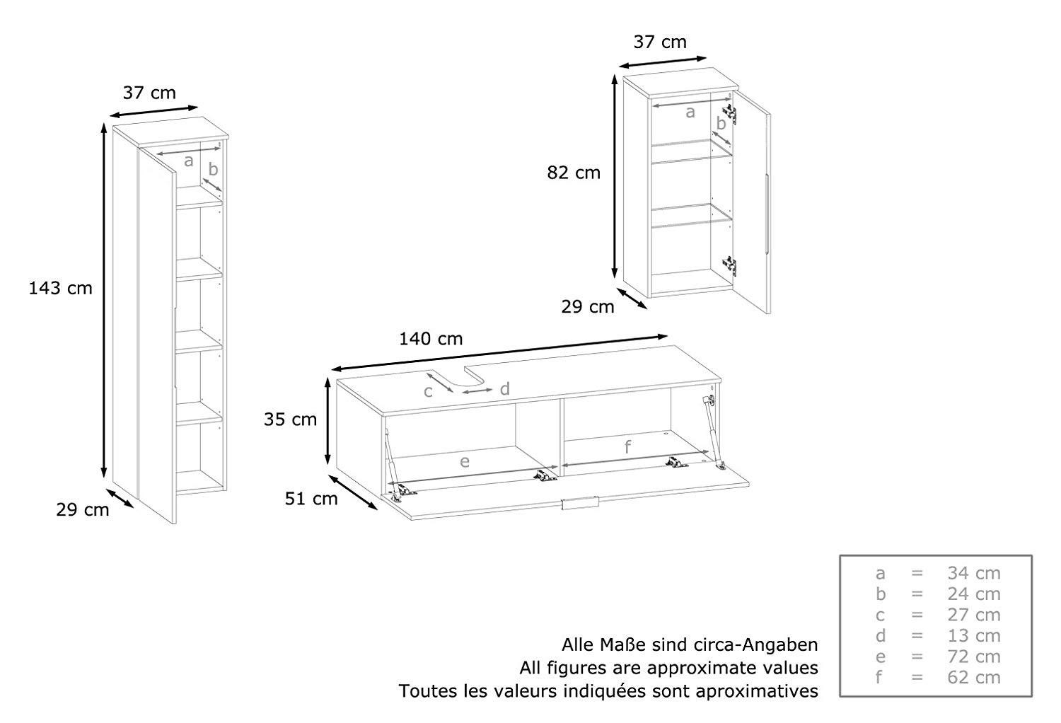 Thumbnail - Vladon Badmöbelset, Eiche, Holzwerkstoff, 210x185x51 cm, Badezimmer, Badmöbelsets & Badmöbelserien, Badmöbel-Sets