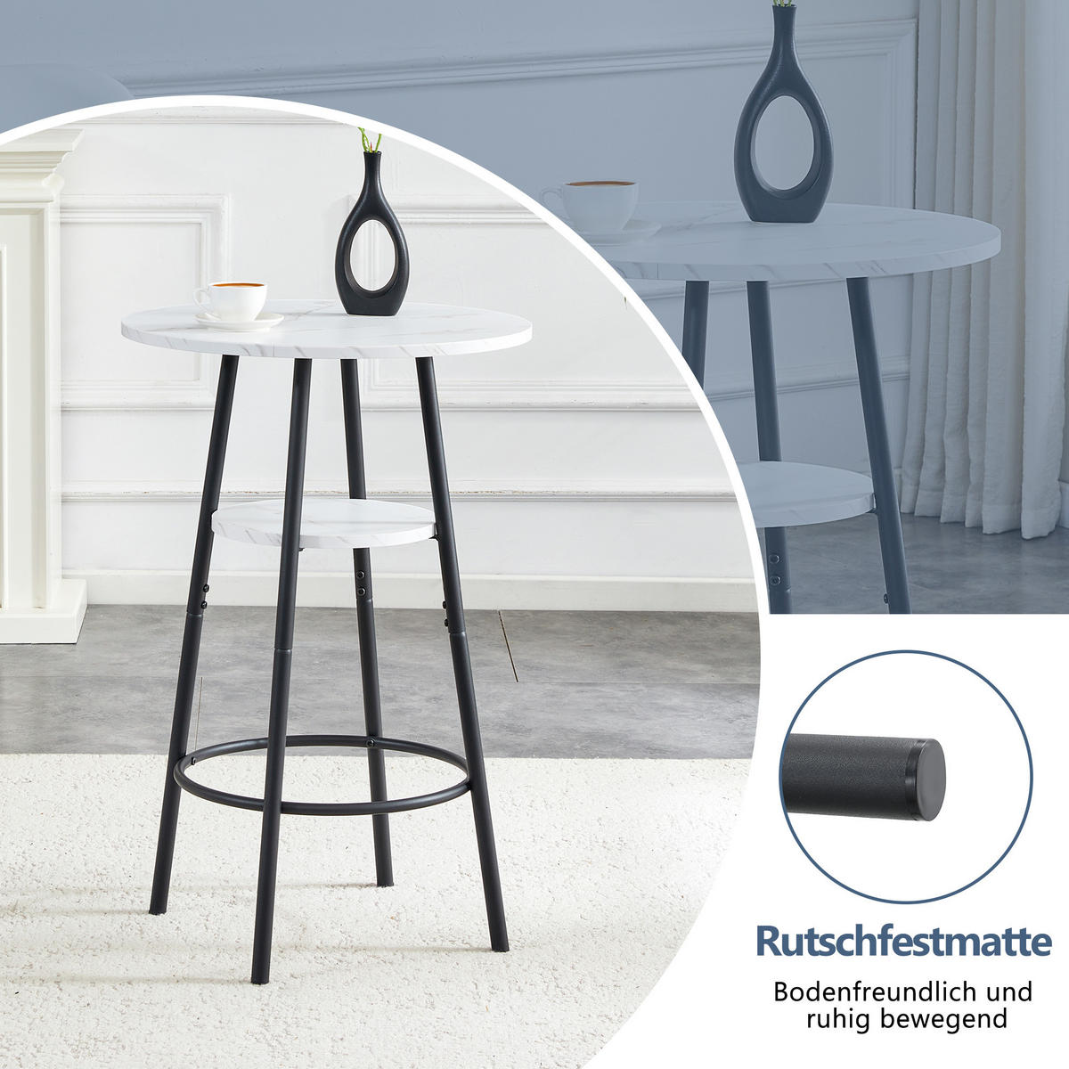 BARTISCH 60/60/89 cm mit Ablage in Weißer Marmoroptik und Metallgestell - Weiß, Holzwerkstoff (60/60/89cm) - BEAOK