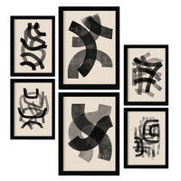 POSTER Set Mit 6 Gekrümmte Frames 1 In Form Abstracts Ästhetische Dekorative Gemälde Für Ihr Wohnzimmer Schlafzimmer Zuhause A3 & A4 Schwarzer Rahmen - Schwarz, Papier (29/3cm) - Nacnic