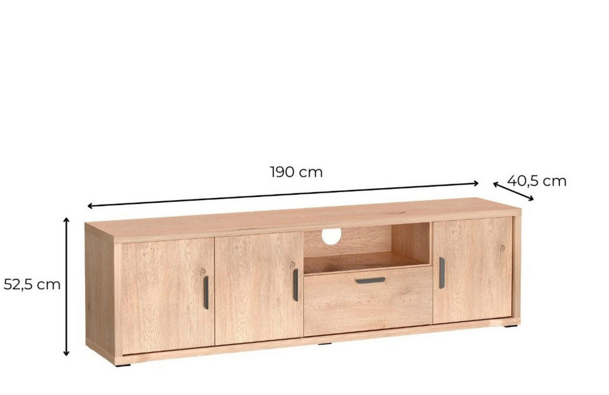 LOWBOARD BRESSO 190/52,5/40,5 cm, Eichefarben - Eichefarben, Holzwerkstoff (190/52.5/40.5cm) - MASSENO
