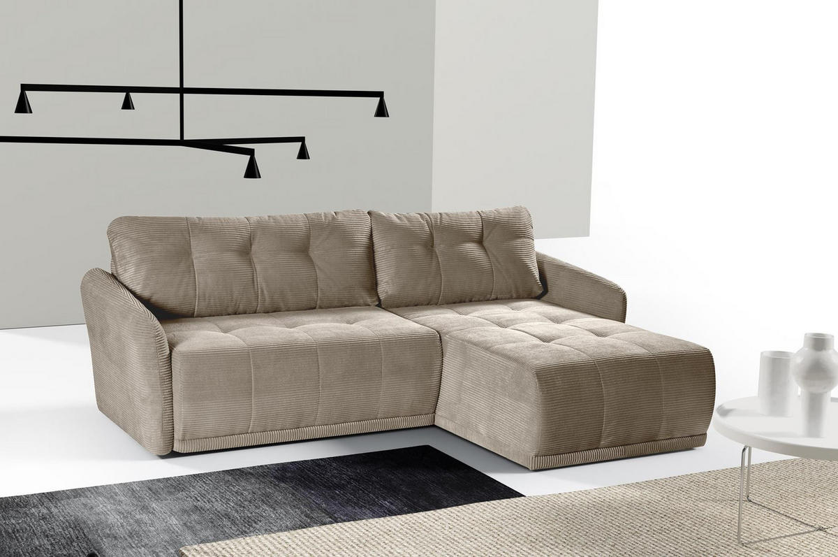 ECKSOFA Omron Hellbeige, universal Schlafsofa - Beige, Holzwerkstoff/Textil (248/180cm) - Bettso
