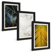 BILDER SET 3er Set - 20x30 cm Schwarzer Rahmen - Geometrische Muster und Vegetation - Schwarz, Kunststoff (20/30cm) - TULUP