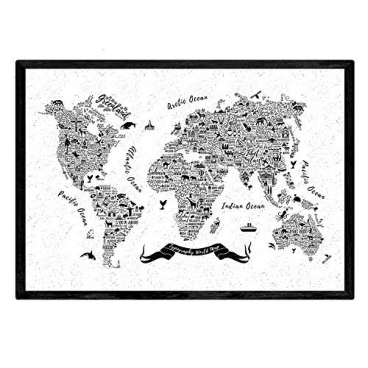 POSTER Weltkarten Typografie Karte A3 Rahmenlos - Klar, Papier (29.7/5/42cm) - Nacnic