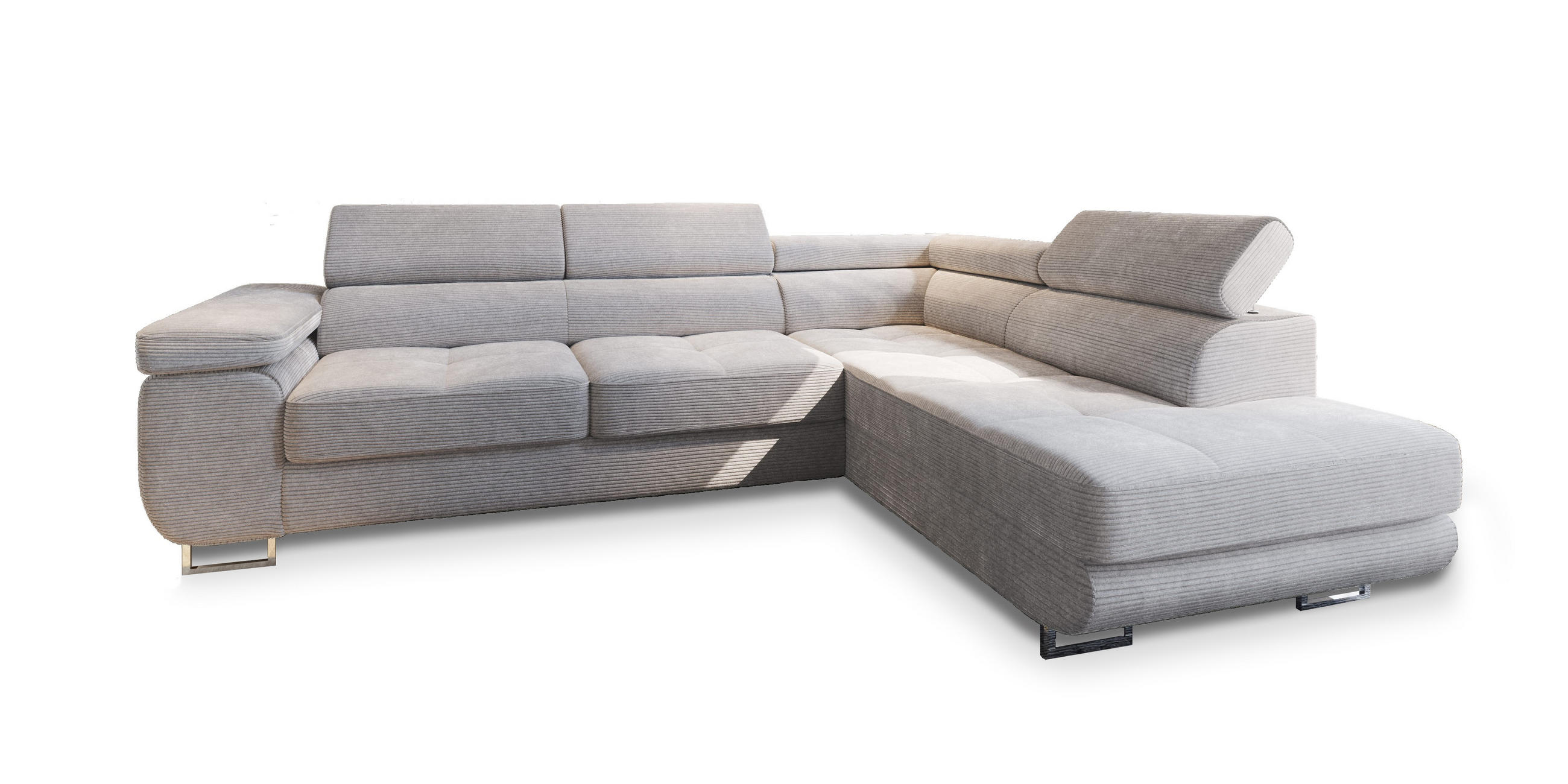 ECKSOFA APIRO R-S Creme Kordstoff mit Schlaffunktion - Creme, Holz (276/202cm) - MASSENO