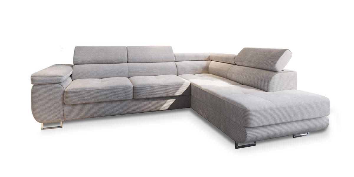 ECKSOFA APIRO R-S Creme Kordstoff mit Schlaffunktion - Creme, Holz (276/202cm) - MASSENO
