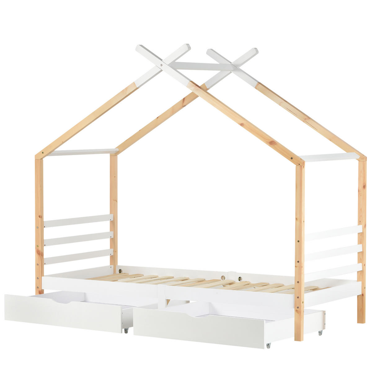 KINDERBETT 90/200 cm Weiß aus Kiefer-Massivholz und MDF mit Schubladen - Weiß, Holz (90/200cm) - OKMYHOME