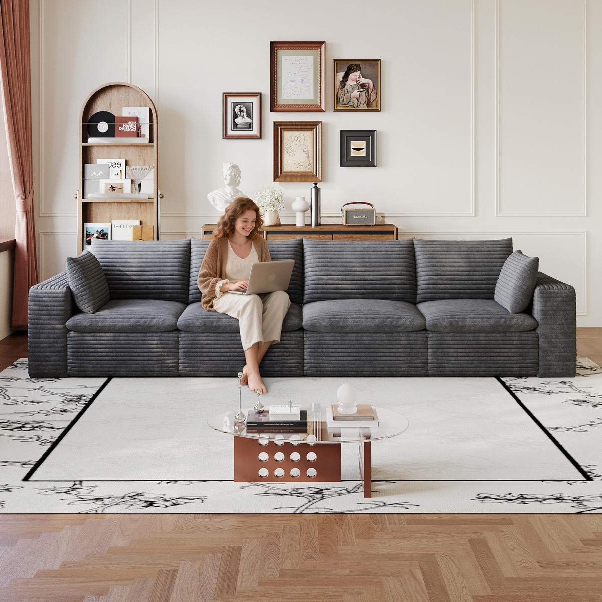4-SITZER-SOFA aus Stoff Dunkelgrau mit abnehmbarer Polsterung und Schaumstoffkern - Dunkelgrau, Textil (340/60/90cm) - Modfu