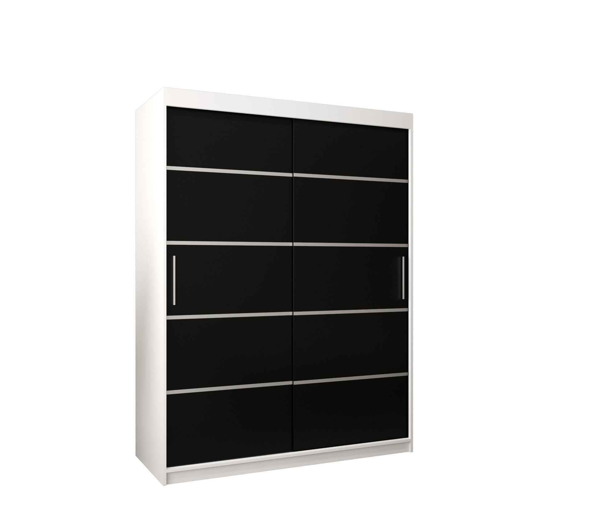 Abiks Möbel Schwebetürenschrank Weiß, Schwarz, Silber 150x200x62 cm