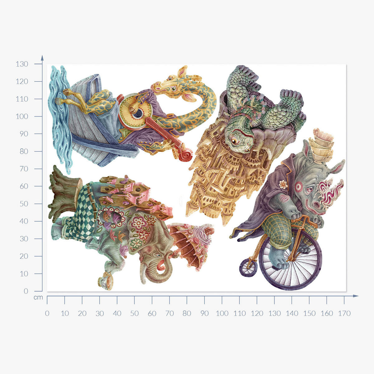 WANDAUFKLEBER 130x171cm - Pastellkreaturen - Multicolor, Kunststoff (130/171/0.1cm) - Wallfluent