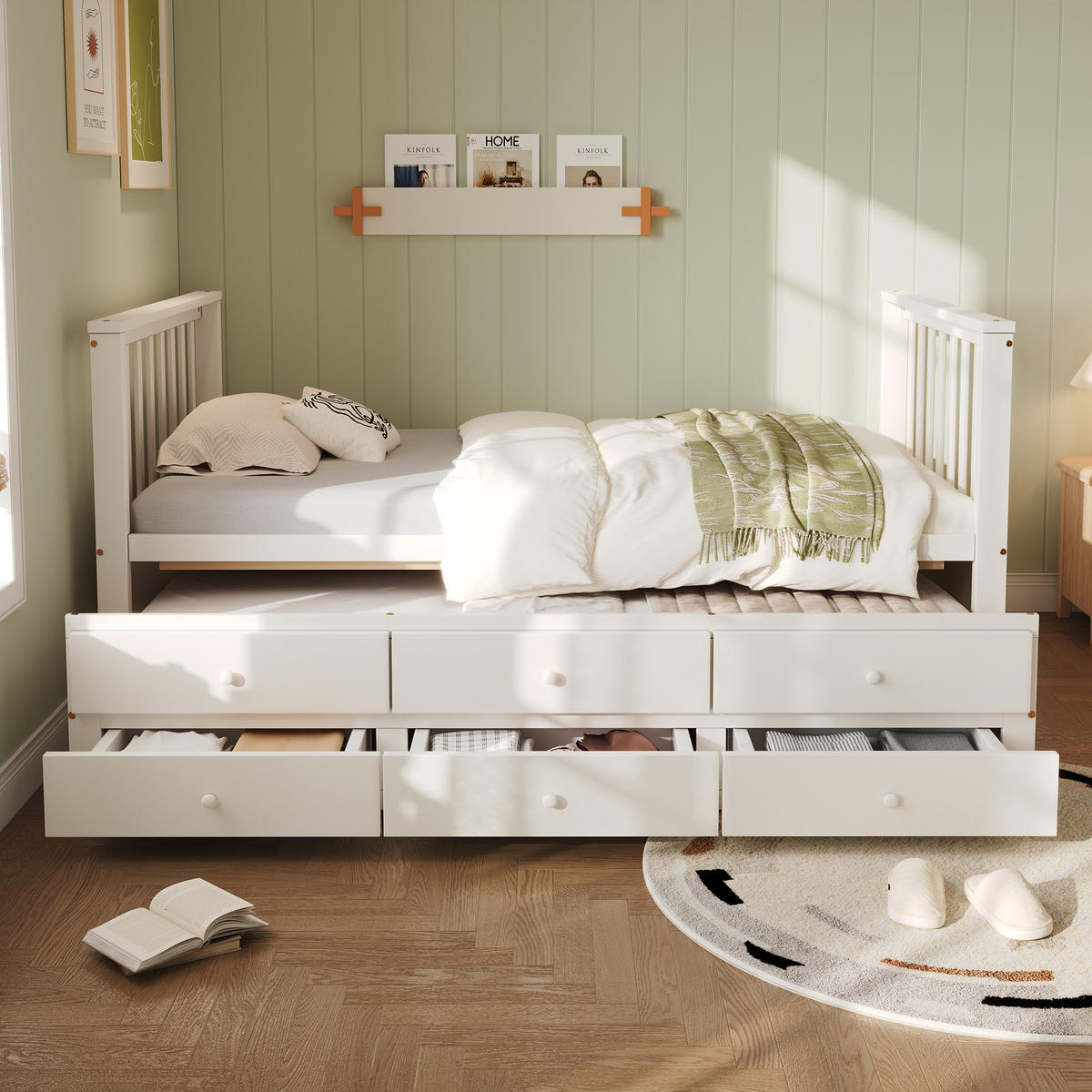 DAYBETT 90x200 cm Rollbett Schubladen weiß - Weiß, Holz (90/200cm) - LEBENLANG