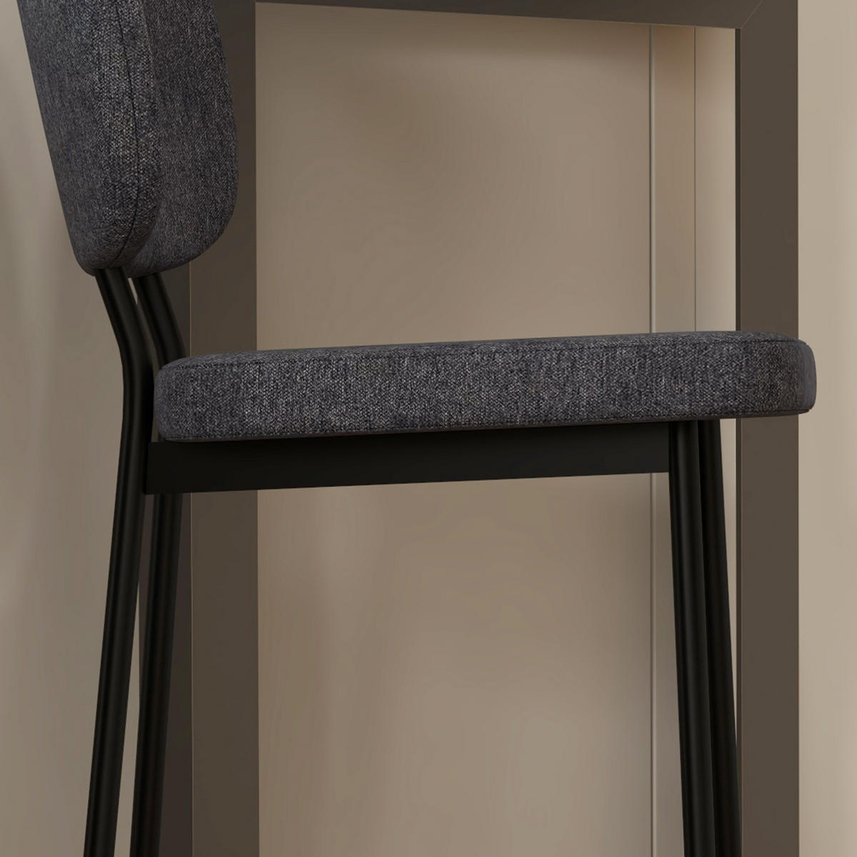 BARHOCKER 2er-Set DE-14726 mit Rückenlehne & Fußstütze Leinenbezug - Grau, Metall (46/90/41cm) - ComfortXL