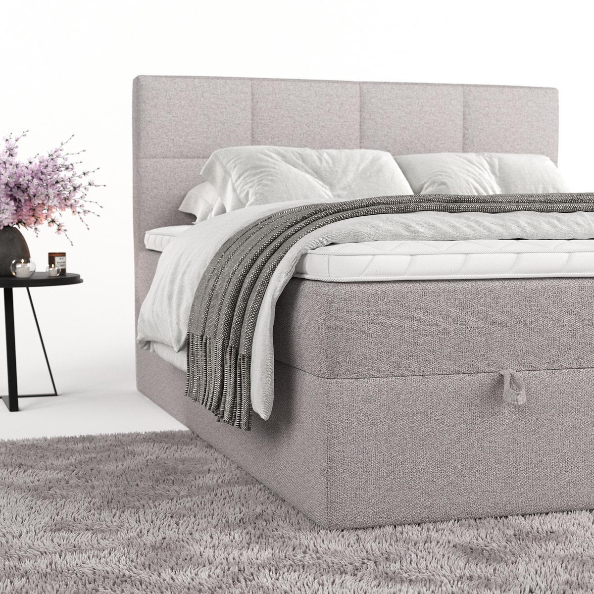 BOXBETT Velto 180/200 cm Beige im Riva Stoff - Beige/Schwarz, Holz/Holzwerkstoff (180/200cm) - AltaBeds