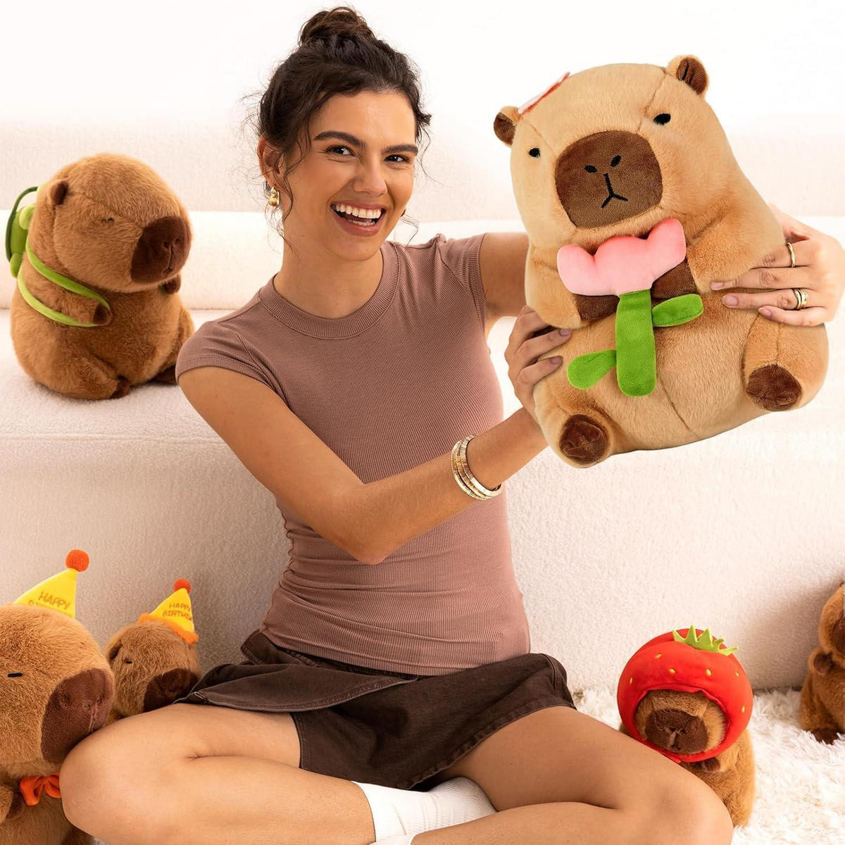PLÜSCHTIER Capybara mit Blume 35 cm - Braun, Textil (31/35cm)