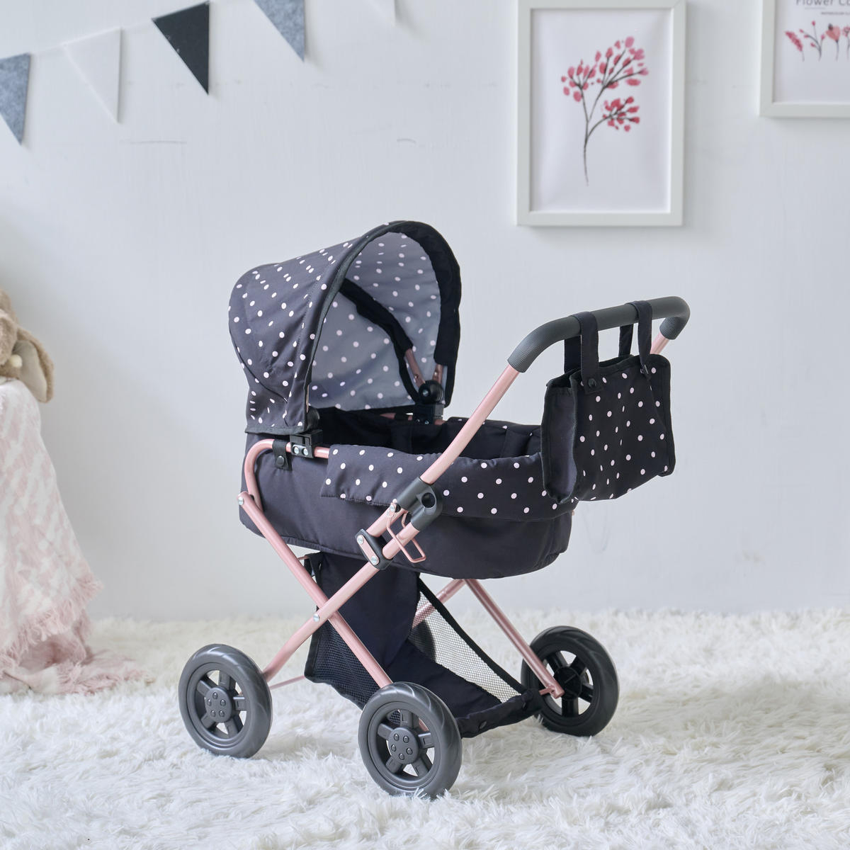 PUPPENWAGEN 2-in-1 Klassiker, Schwarz, 64cm - Schwarz, Holzwerkstoff (37/64/56cm) - Teamson Kids