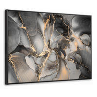 LEINWAND Bilder mit Rahmen - Grau - Luxus - Gold - Marmor - 100x70 - Dunkelgrau, Textil (100/70cm) - MuchoWow