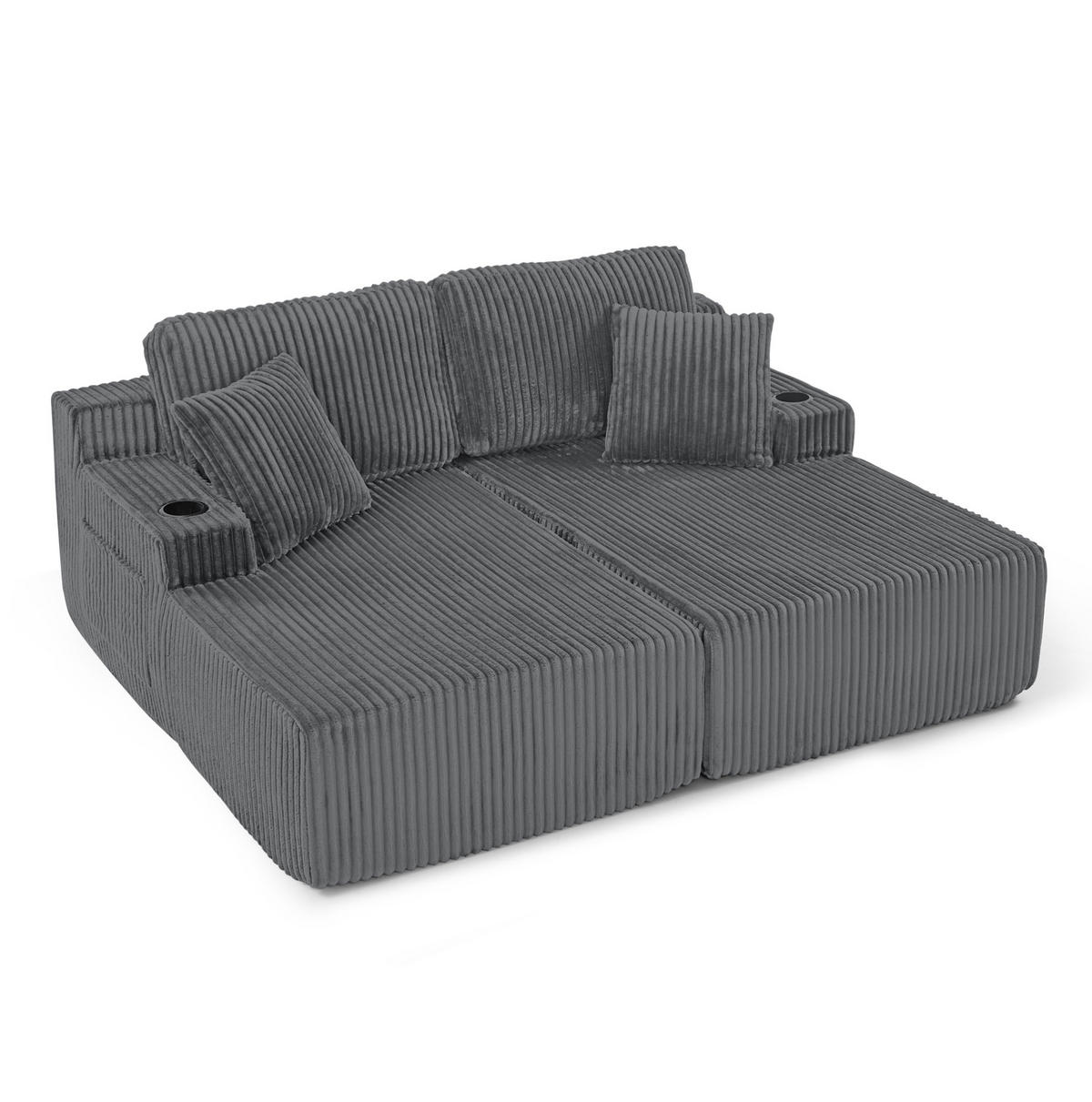 SOFA multifunktional 2-Sitzer Schlafsofa Kordstoff Gray - Grau, Textil (154/78/186cm) - Meubliv
