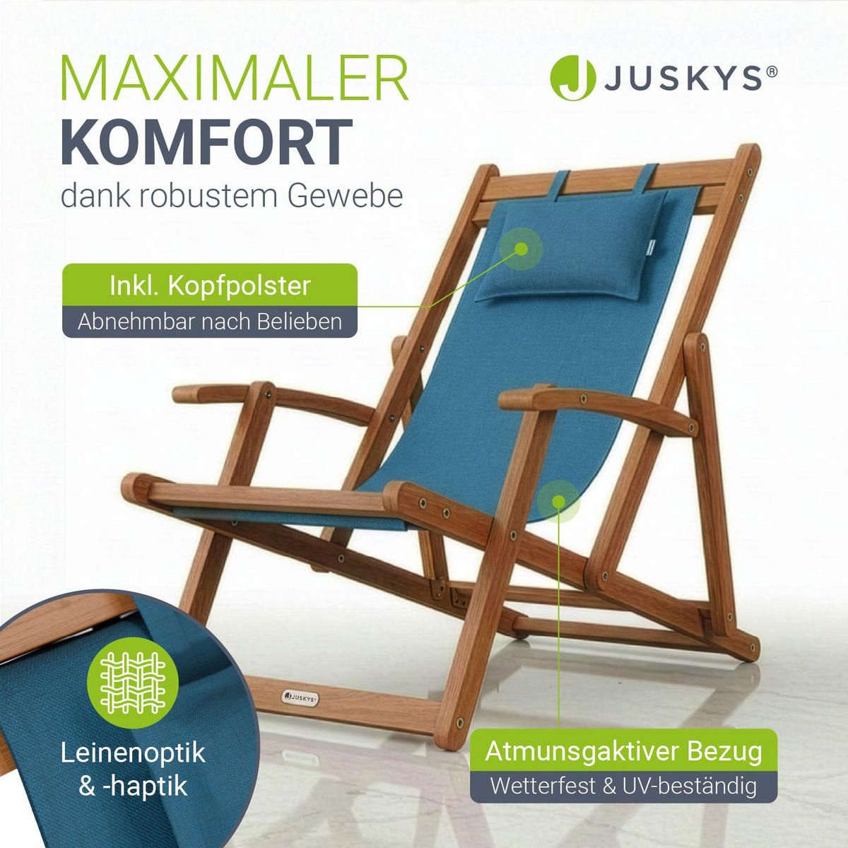SONNENLIEGE Tavira Akazie petrol klappbar 2er-Set - Petrol, Holz (60/110/110cm) - Juskys