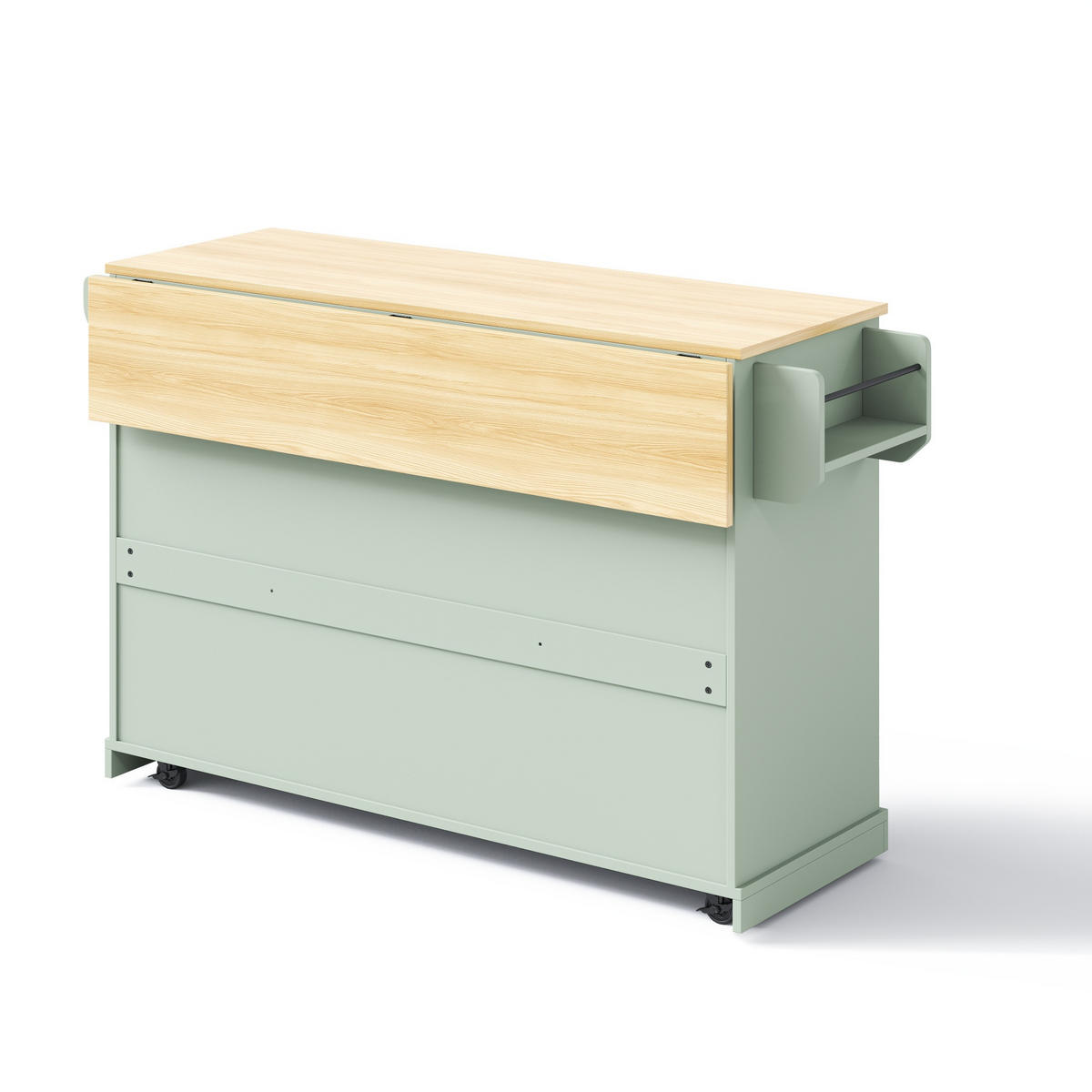 KÜCHENINSEL 138 cm MDF Antikgrün mit Klappbarer Arbeitsplatte und Weinregal - Pastellgrün, Holzwerkstoff (70/92/138cm) - Korfee