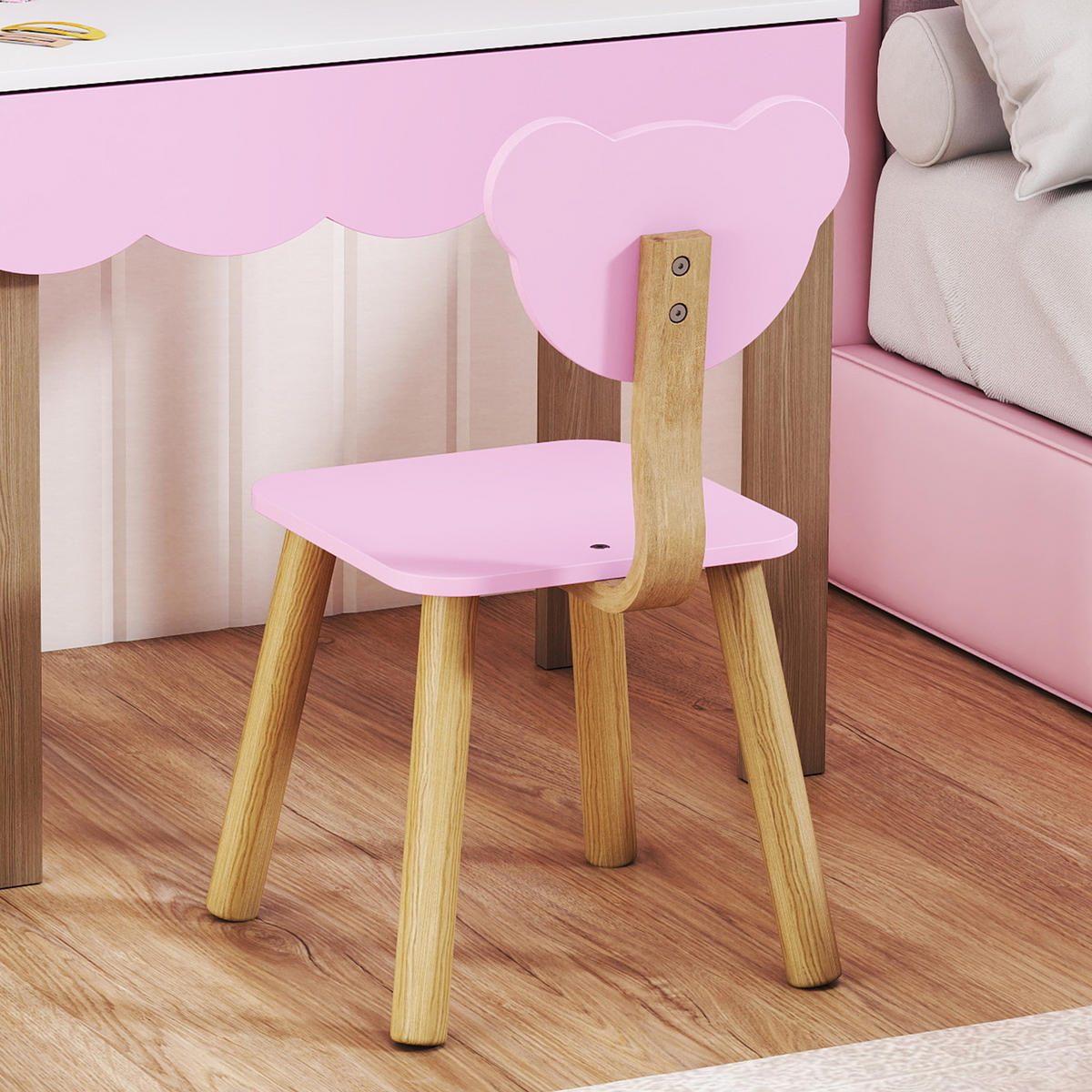 FRISIERTISCH-SET DE-10674 mit Hocker & Bärchenspiegel für Kinder Rosa - Pink, Holzwerkstoff (35/86/68cm) - ComfortXL