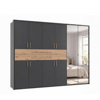 SKŘÍŇ S OTOČNÝMI DVEŘMI B273/H210/T58 cm v barvě grafit, šatní skříň s paspartou, 2 zrcadly, 2 zásuvkami a úchytkami v dekoru dub Artisan / 22652 - grafitová/dub artisan, kompozitní dřevo/plast (273/210/58cm) - luma-home