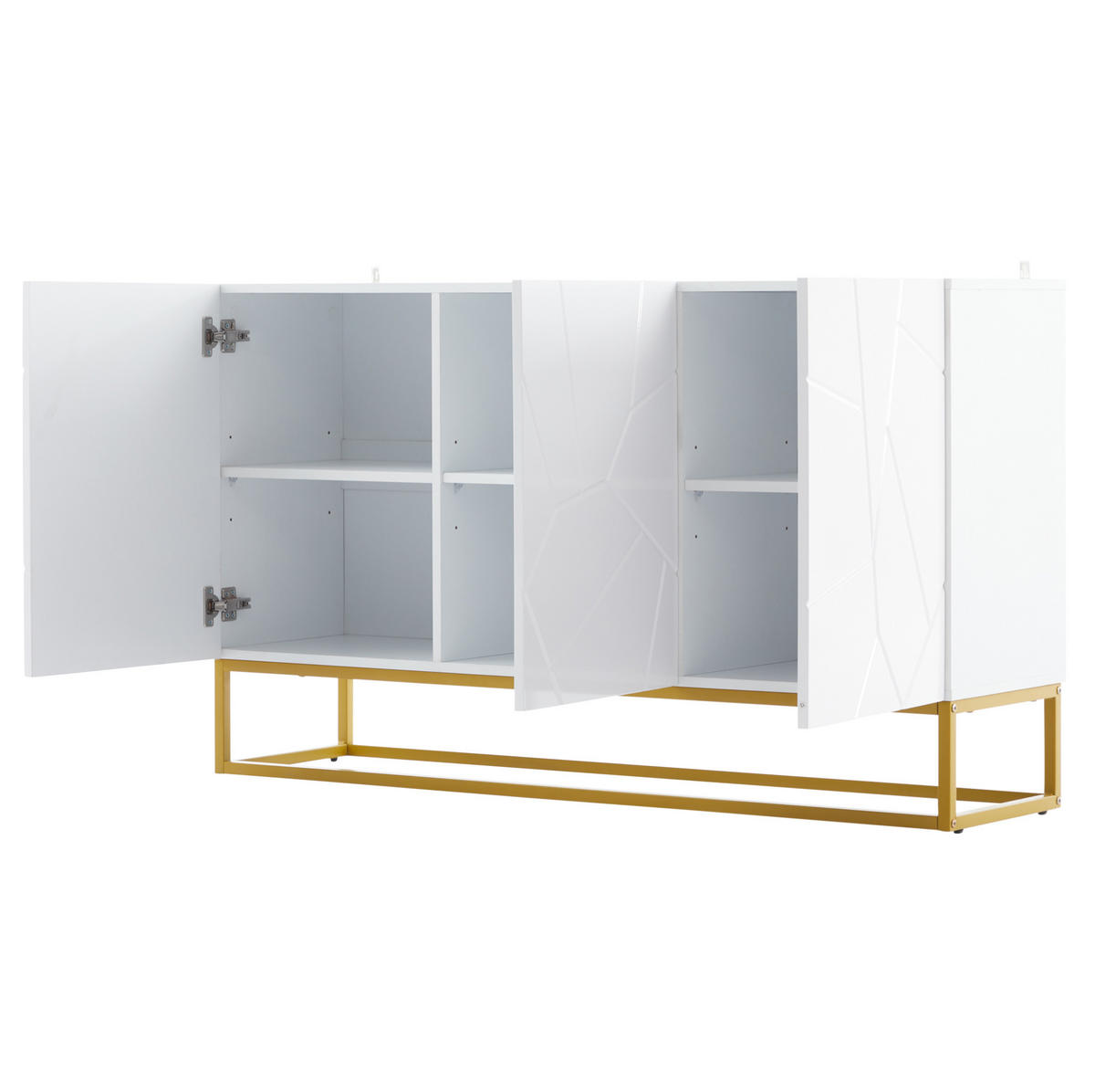ANRICHTE 130/38/76 cm in Weiß/Gold mit Hochglanzfront und 3 Türen - Weiß, Holzwerkstoff (130/76/35cm) - Flora Grace
