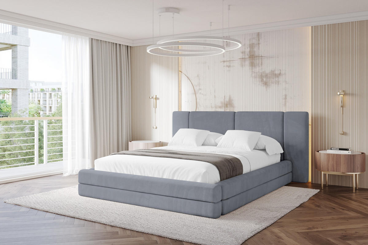POLSTERBETT mit Bettkasten und Lattenrost, Bett mit Matratze H3/H4 - TEVO 200x200 Grau - Grau, Holzwerkstoff/Textil (200/200cm) - ALTDECOR