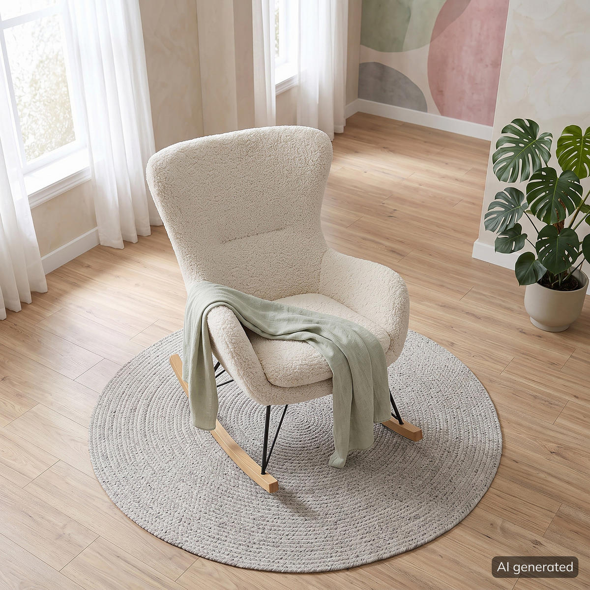 SCHAUKELSTUHL - Teddystoff - Hellbraun/Weiß, Holz/Textil (76/103/100cm) - home24