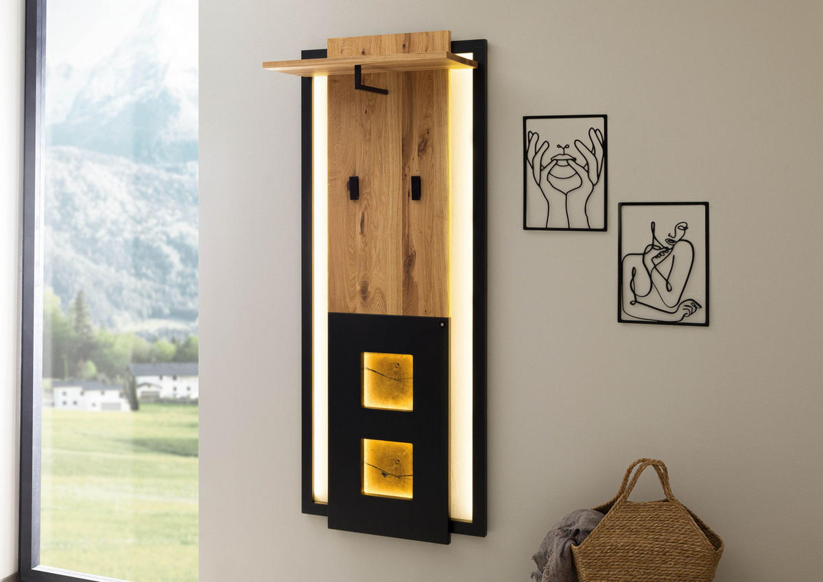 WANDGARDEROBE 64x30x160 Wildeiche natur lackiert / geölt KITZBÜHEL #134 - Naturfarben, Holz (64/160/30cm) - Massivmoebel24