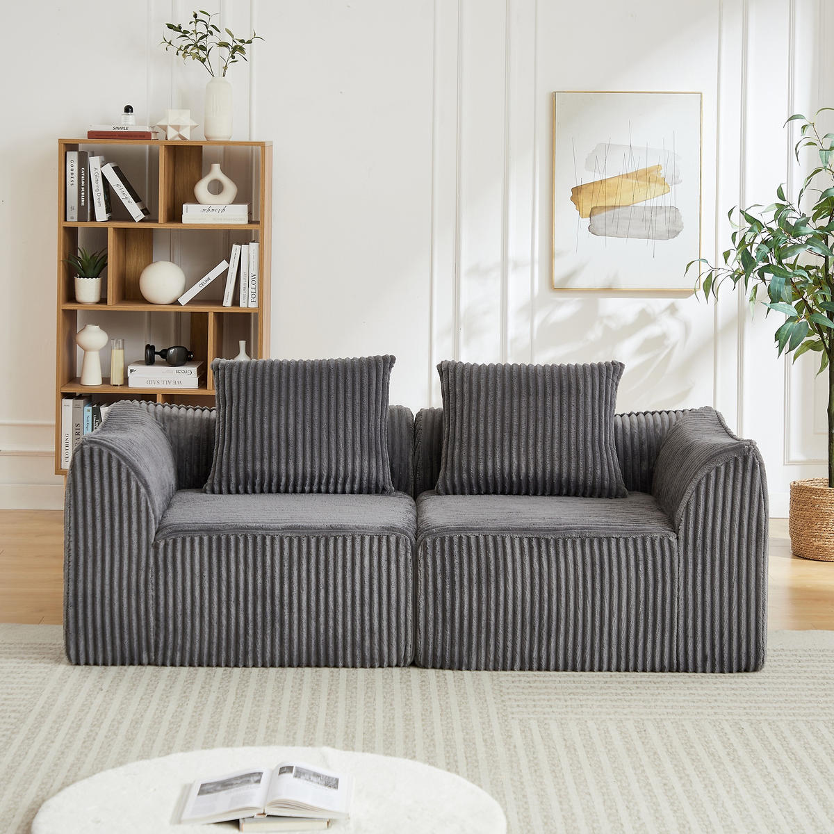2-SITZER SOFA Cord Grau mit 2 Kissen - Grau, Textil (185/72.5/101cm) - WISHDOR