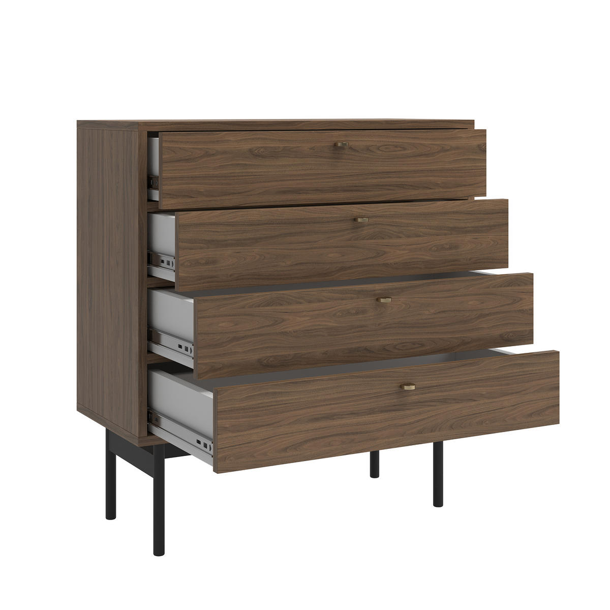 KOMMODE Olar Holzoptik Carini Nussbaum 85,5 cm - Goldfarben/Schwarz, Holzwerkstoff/Metall (85.5/91.9/38cm) - Selsey