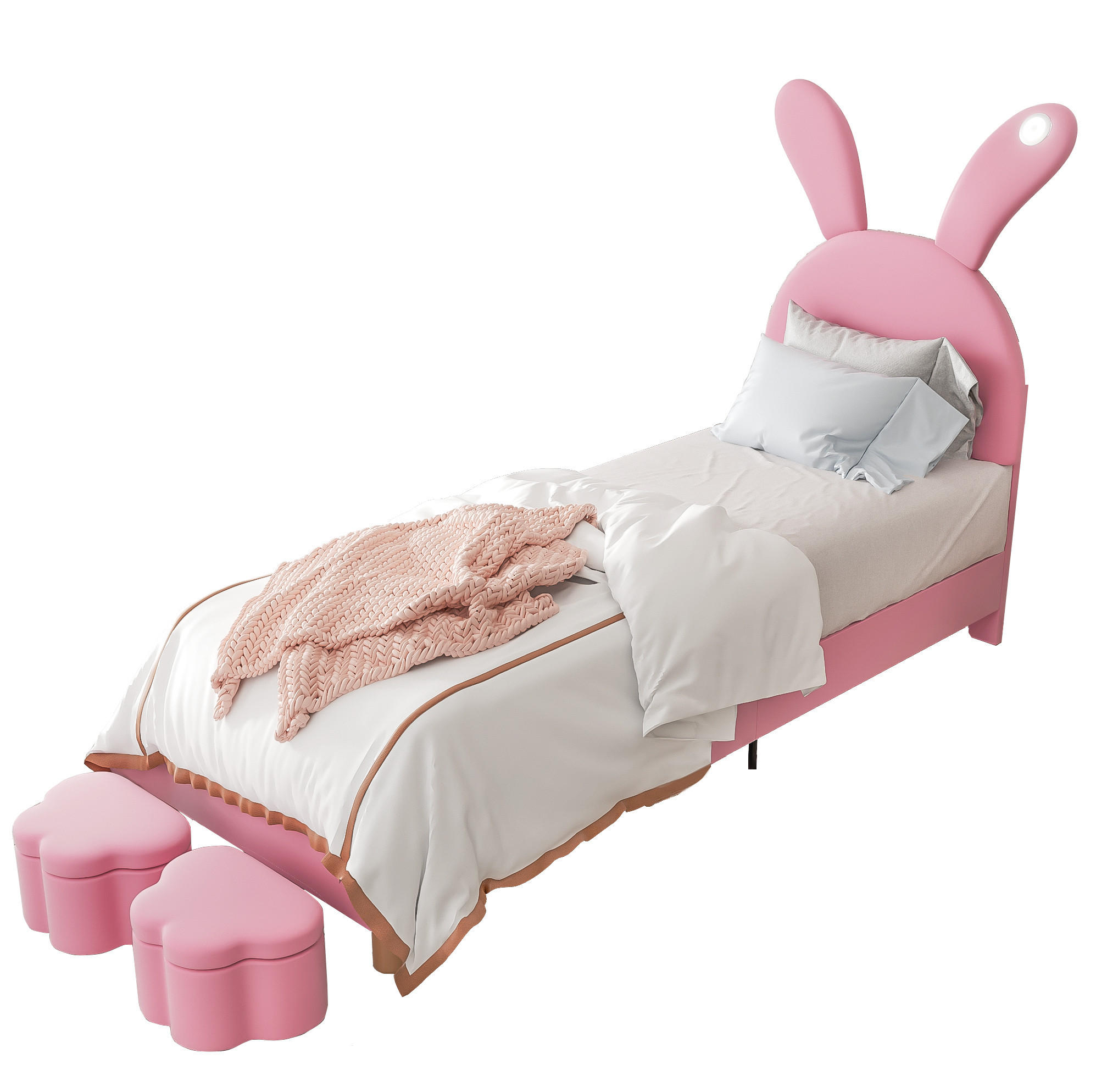 POLSTERBETT 90/200 cm mit 2 Stauraumbänken, LED-Beleuchtung und klappbaren Hasenohren aus französischem Samt, Rosa - Rosa, Textil (90/200cm) - Redom