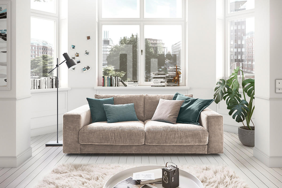 SOFA 2-SITZER MADELINE Taupe Cord - Taupe/Schwarz, Kunststoff/Textil (230/85/127cm) - KAWOLA