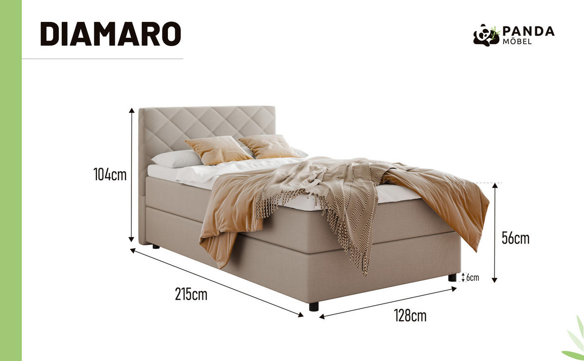 BOXBETT Diamaro 120x200 cm mit Bettkasten und Topper - Dunkelbeige - Beige, Holz (120/215cm) - Panda Möbel