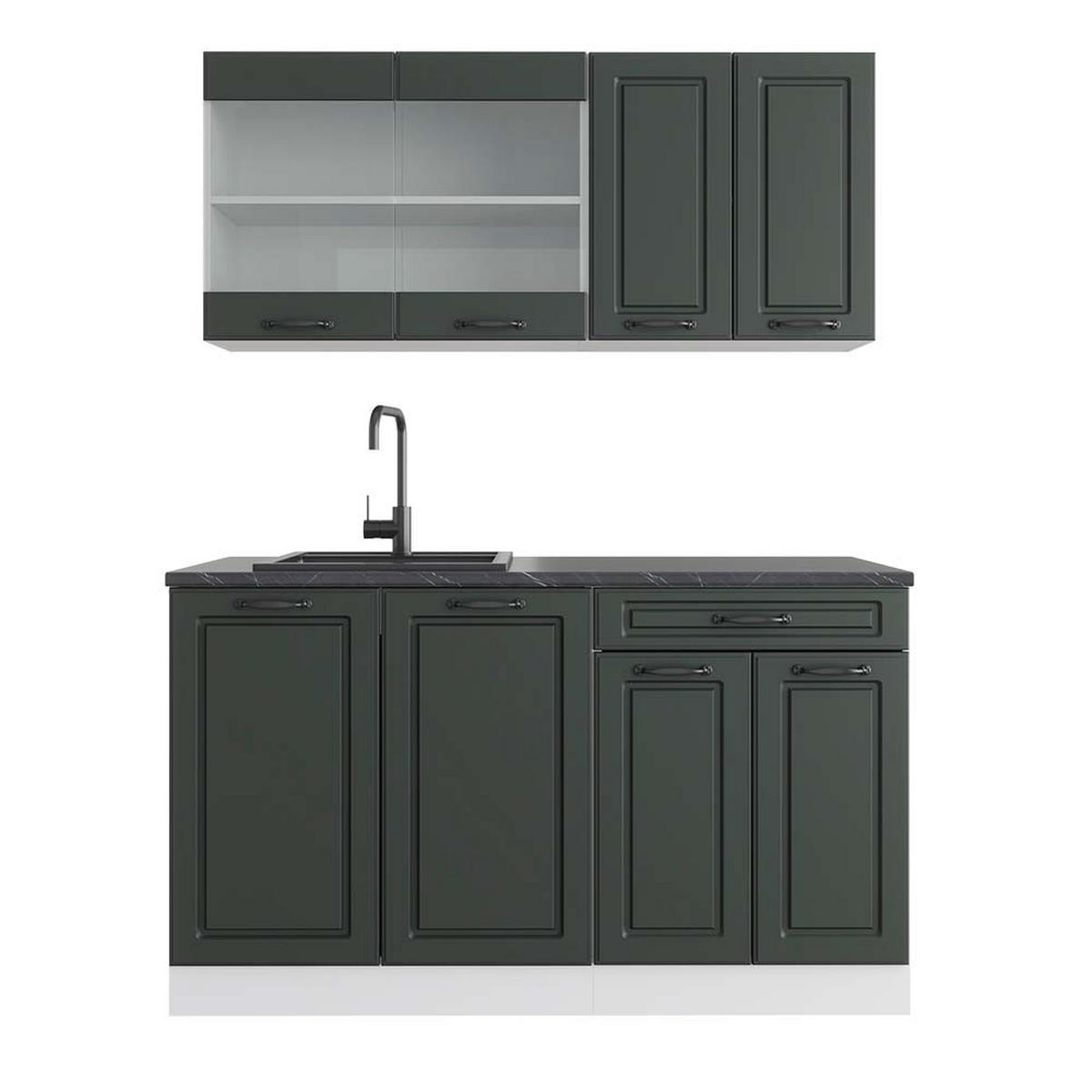 SINGLEKÜCHE R-Line Anthrazit Landhaus/Weiß 140 cm, AP Anthrazit - Dunkelgrau/Anthrazit, Holzwerkstoff (140/81.6/60cm) - Vicco
