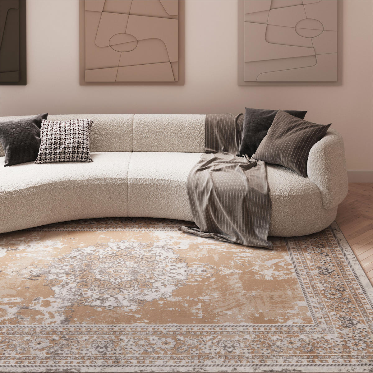 WEBTEPPICH Victoria Beige - Beige, Textil (160/230cm) - Kukoon Rugs