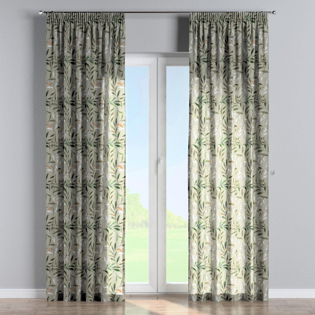 VORHANG Eden grau und grün, 130x245 cm - Grau, Textil (130/245cm) - Dekoria