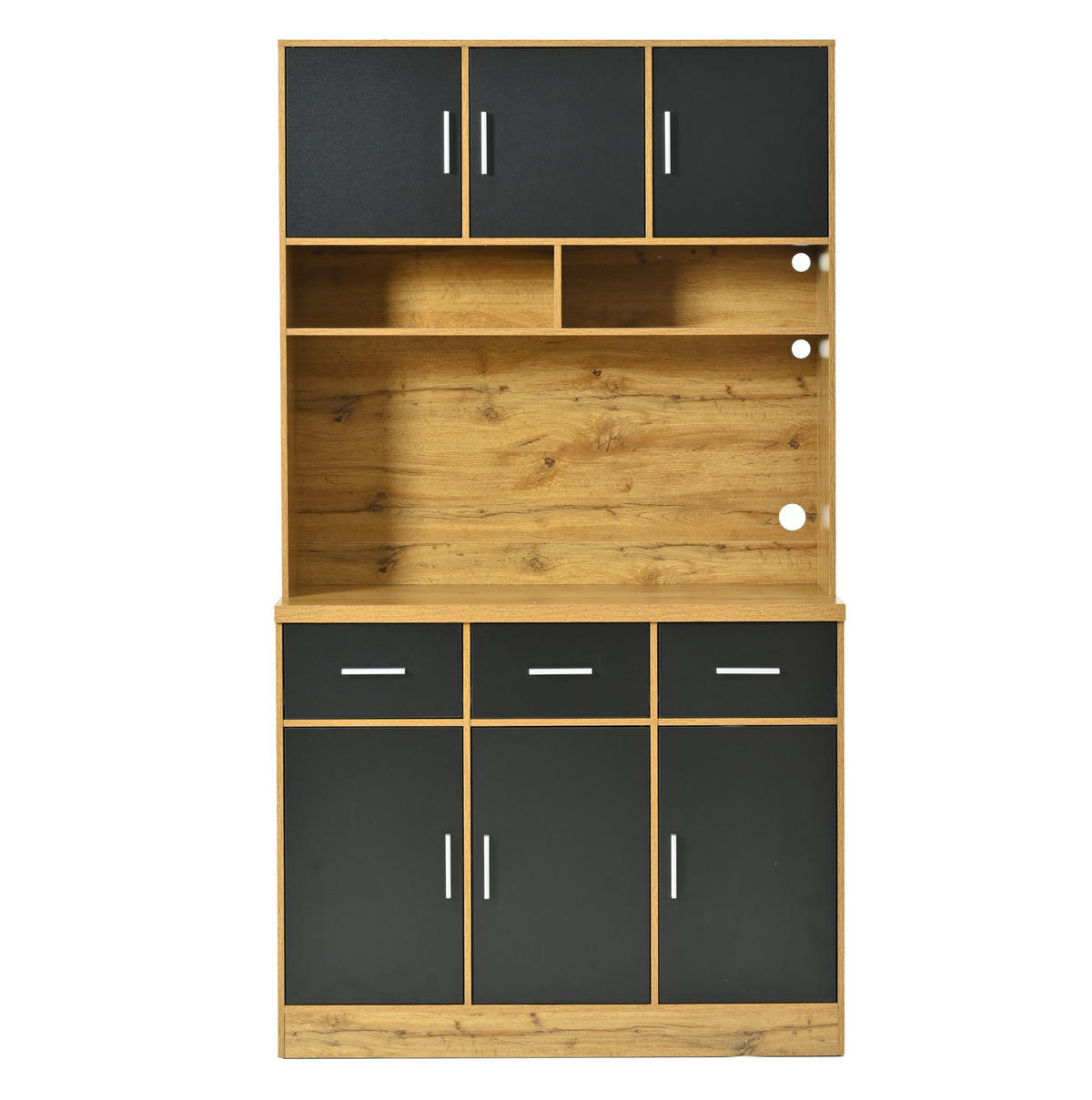 BUFFET 100/40/180 cm in Natur/Schwarz mit LED-Beleuchtung und Steckdosenleiste - Naturfarben, Holzwerkstoff (40/180/100cm) - Flora Grace
