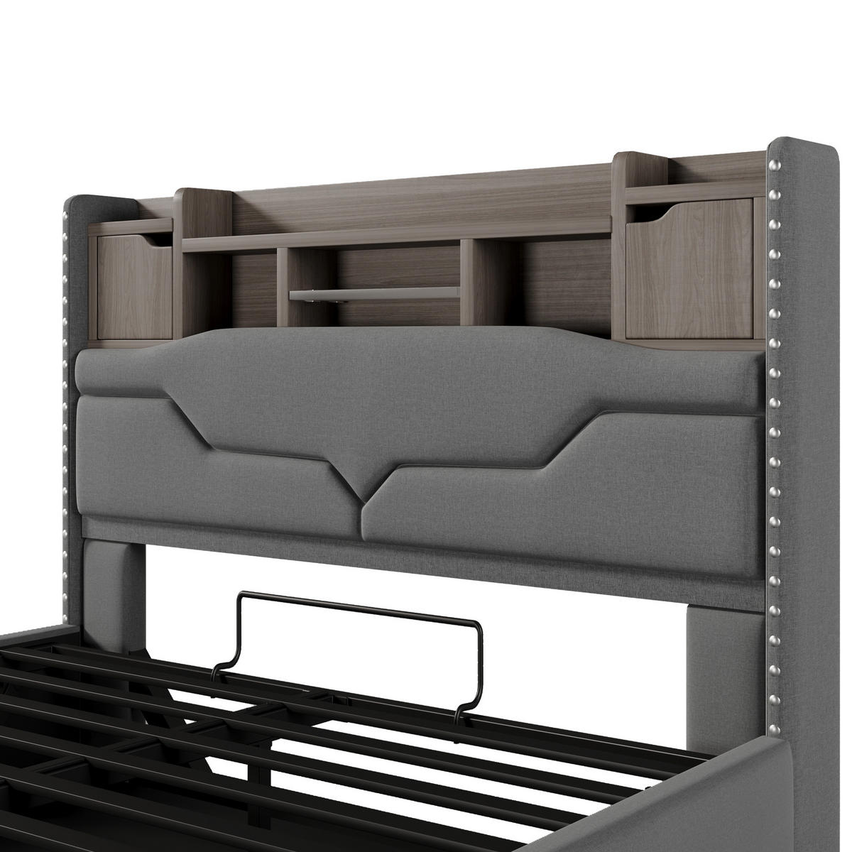 STAURAUMBETT 140/200 cm DE-04721, mit LED und Hydraulik in Grau - Grau, Holzwerkstoff/Metall (140/200cm) - ComfortXL