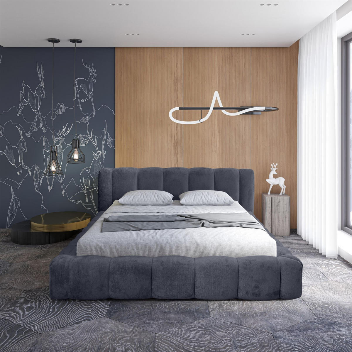POLSTERBETT Hailey In Tender Way - Dunkelblau, Holzwerkstoff/Textil (140/200cm) - Fun Möbel
