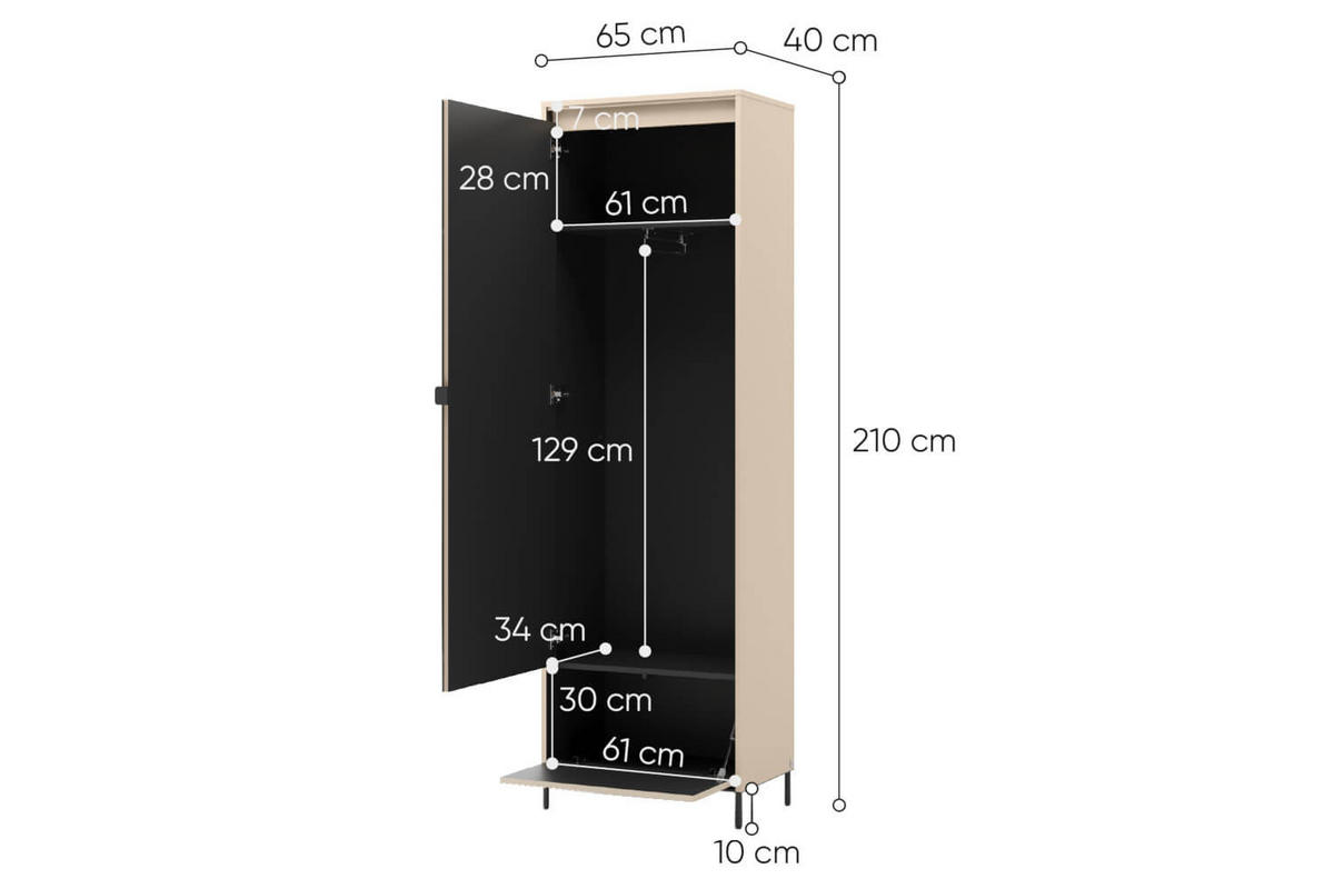 GARDEROBE TREND - Beige/Schwarz, Holzwerkstoff (245/210/40cm) - Meblini