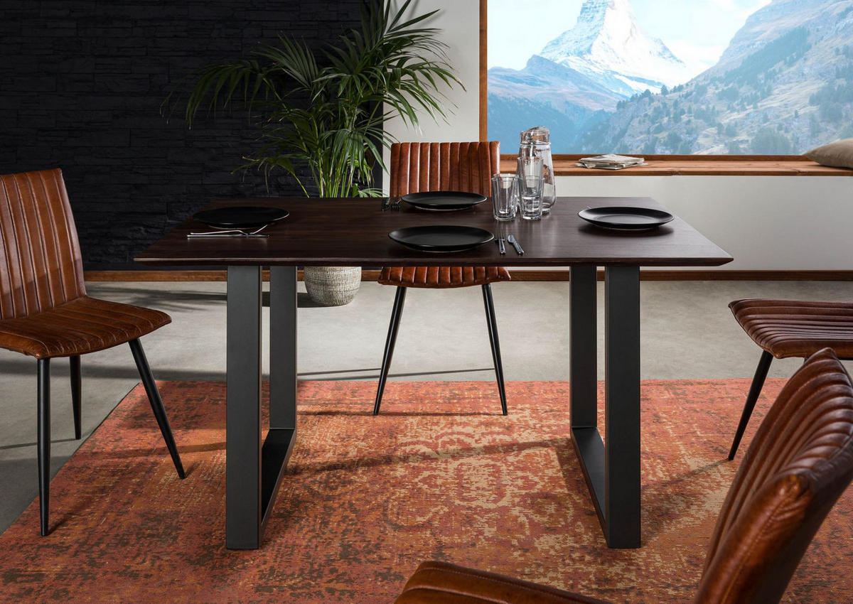 ESSTISCH Akazie 140x90 braun lackiert / U-Beine anth. matt SWISS EDGE - Anthrazit/Braun, Holz (140/90/76cm) - Massivmoebel24