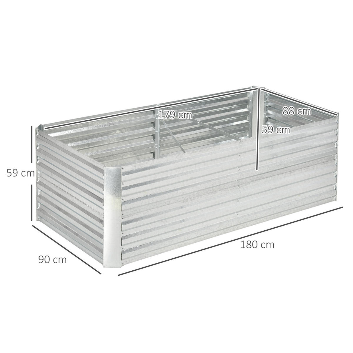 HOCHBEET - Silberfarben, Metall (90/59/180cm) - Outsunny