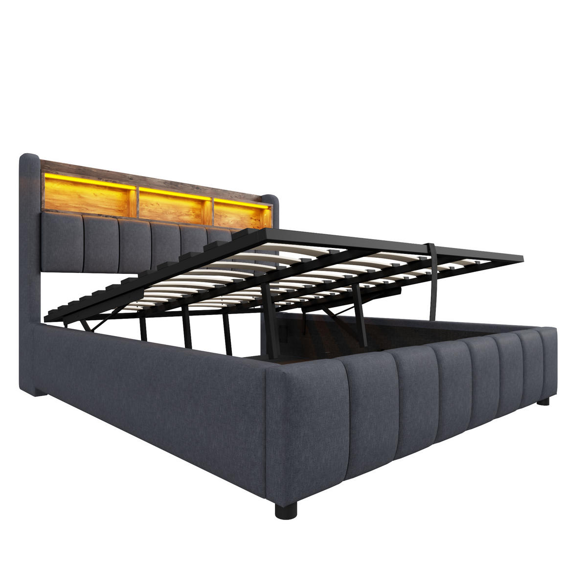 STAURRAUMBETT 180/200 cm DE-01949, in Grau, mit LED, USB und hydraulischer Lagerung - Grau, Metall (180/200cm) - ComfortXL