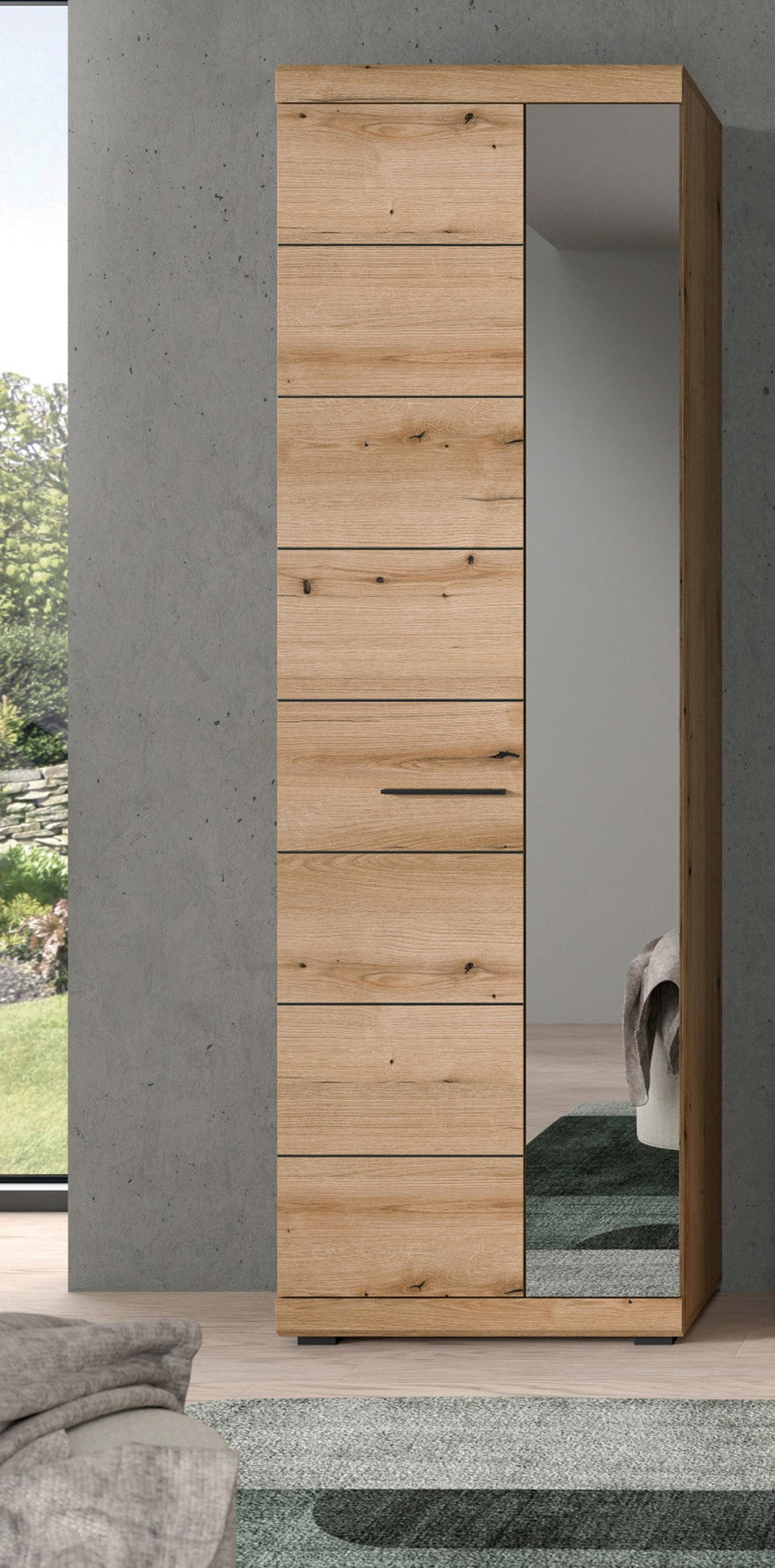 GARDEROBENSCHRANK Evoke Eiche, Flurschrank mit variabler Inneneinteilung - Eichefarben/Schwarz, Glas/Holzwerkstoff (62/197/37cm) - Inn.Furn