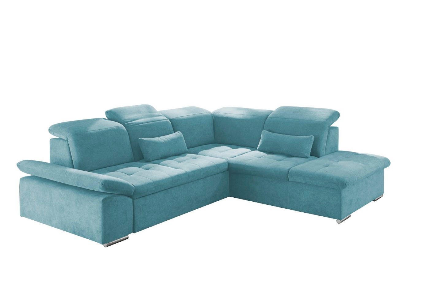 ECKSOFA mit Schlaffunktion mit Bettkasten und verstellbaren Kopf- und Rückenlehnen - Chromfarben/Blau, Textil (240/276cm) - ed exciting design