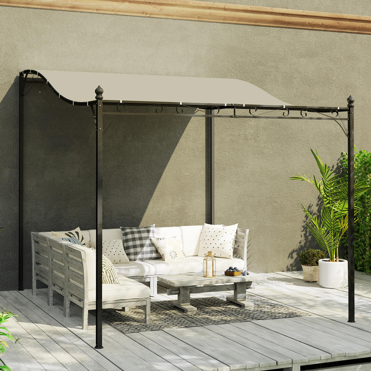 ANBAUPAVILLON Pergola mit Dach - Creme, Metall (298/250/248cm) - Outsunny