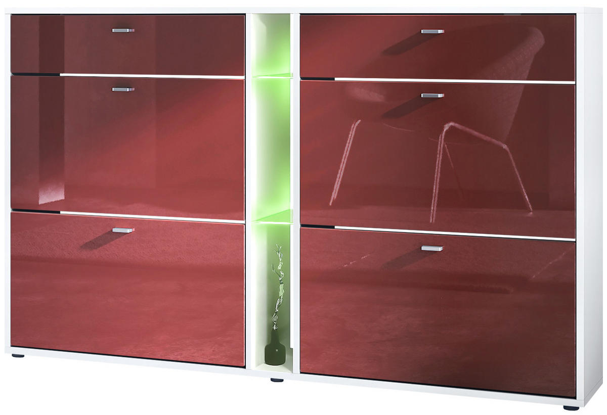 SCHUHSCHRANK Today Fronten in Bordeaux Hochglanz - Bordeaux, Holzwerkstoff (155.5/95/28cm) - Vladon
