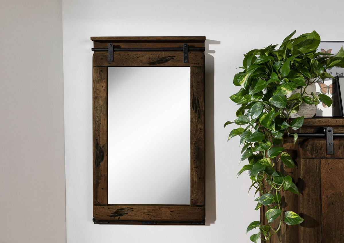 SPIEGEL Mango 60x8x100 braun lackiert RAILWAY #463 - Braun, Holz (60/100/8cm) - Massivmoebel24